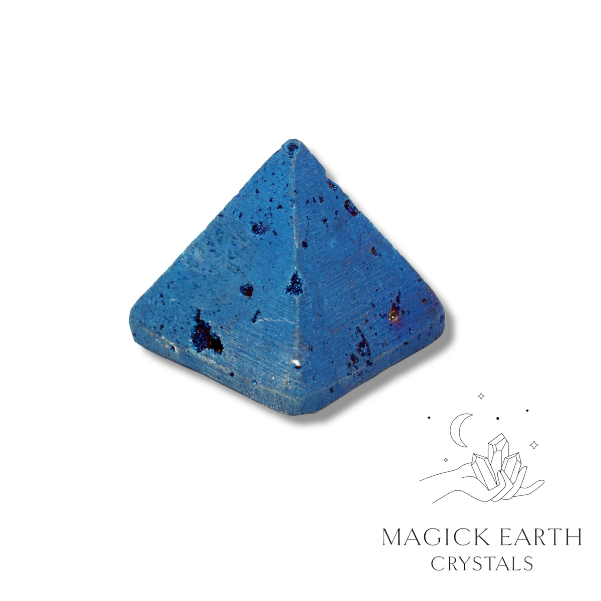 Natural Quartz Druzy crystal pyramid with electroplated blue finish 