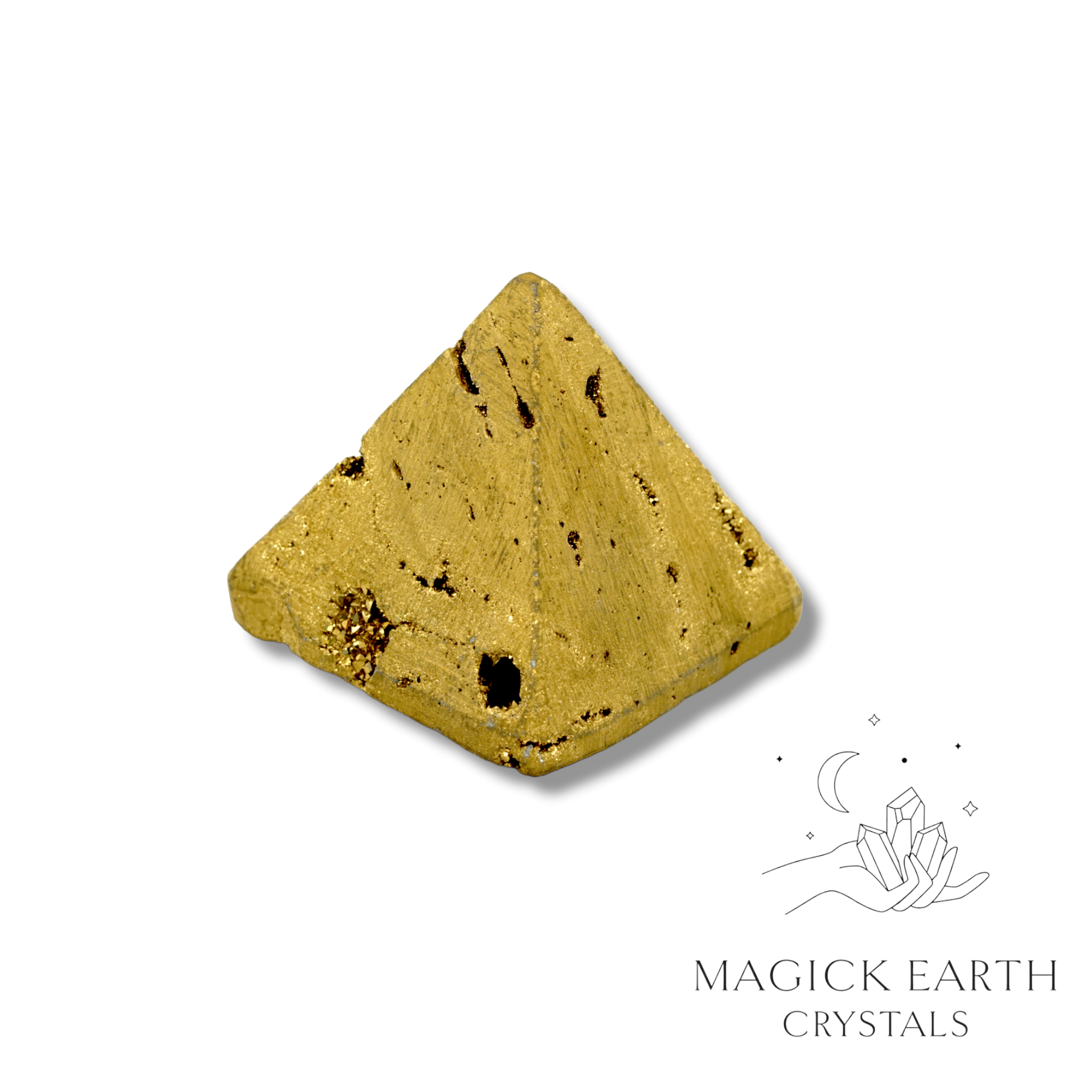 Natural Quartz Druzy crystal pyramid with electroplated gold finish 