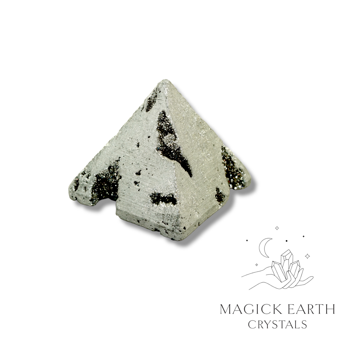 Natural Quartz Druzy crystal pyramid with electroplated platinum finish 