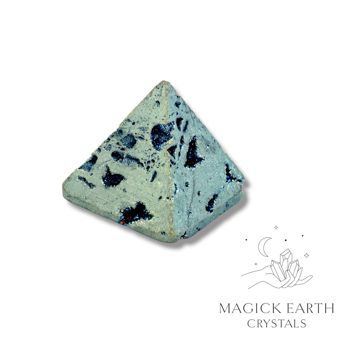 Natural Quartz Druzy crystal pyramid with electroplated teal finish 