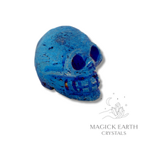 Natural Quartz Druzy crystal skull electroplated blue view a