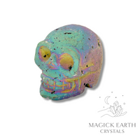 Natural Quartz Druzy crystal skull electroplated rainbow view b