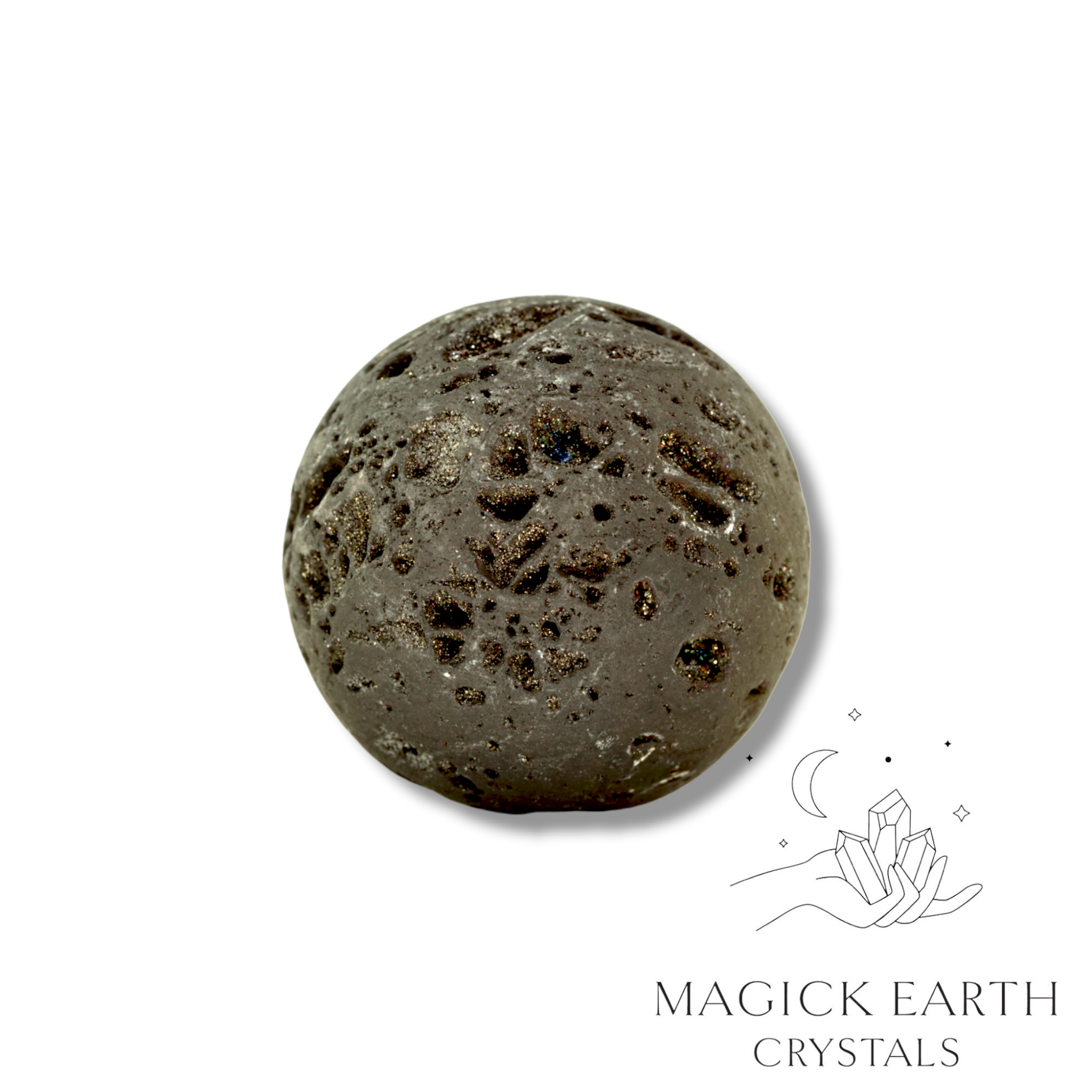 Quartz druzy sphere with charcoal electroplated finish showing crystal formation 
