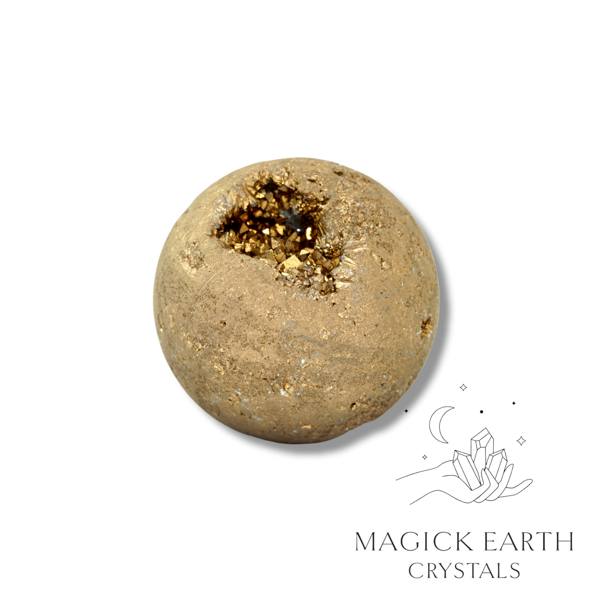 Quartz druzy sphere with coffee electroplated finish showing crystal formation 