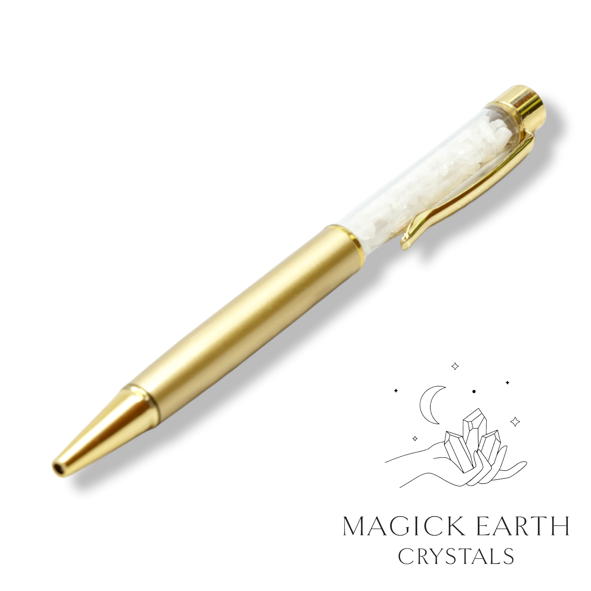 Natural Rainbow Moonstone crystal chip pen view b