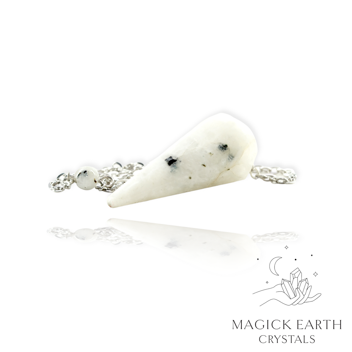 Natural Rainbow Moonstone crystal large cone pendulum view b