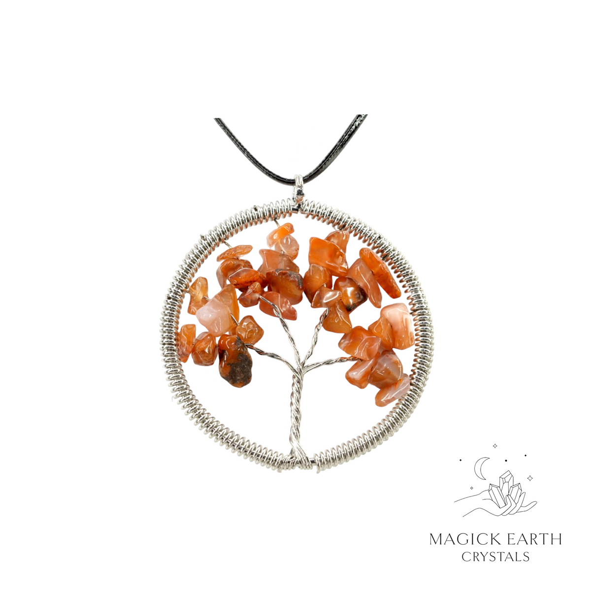 Natural Red Agate tree of life chip pendant  
