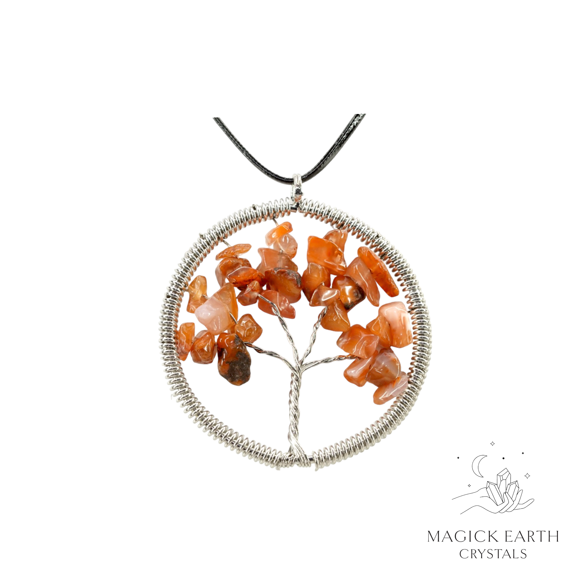 Natural Red Agate tree of life chip pendant  