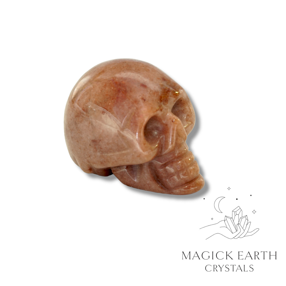 Natural Red Aventurine crystal skull view a