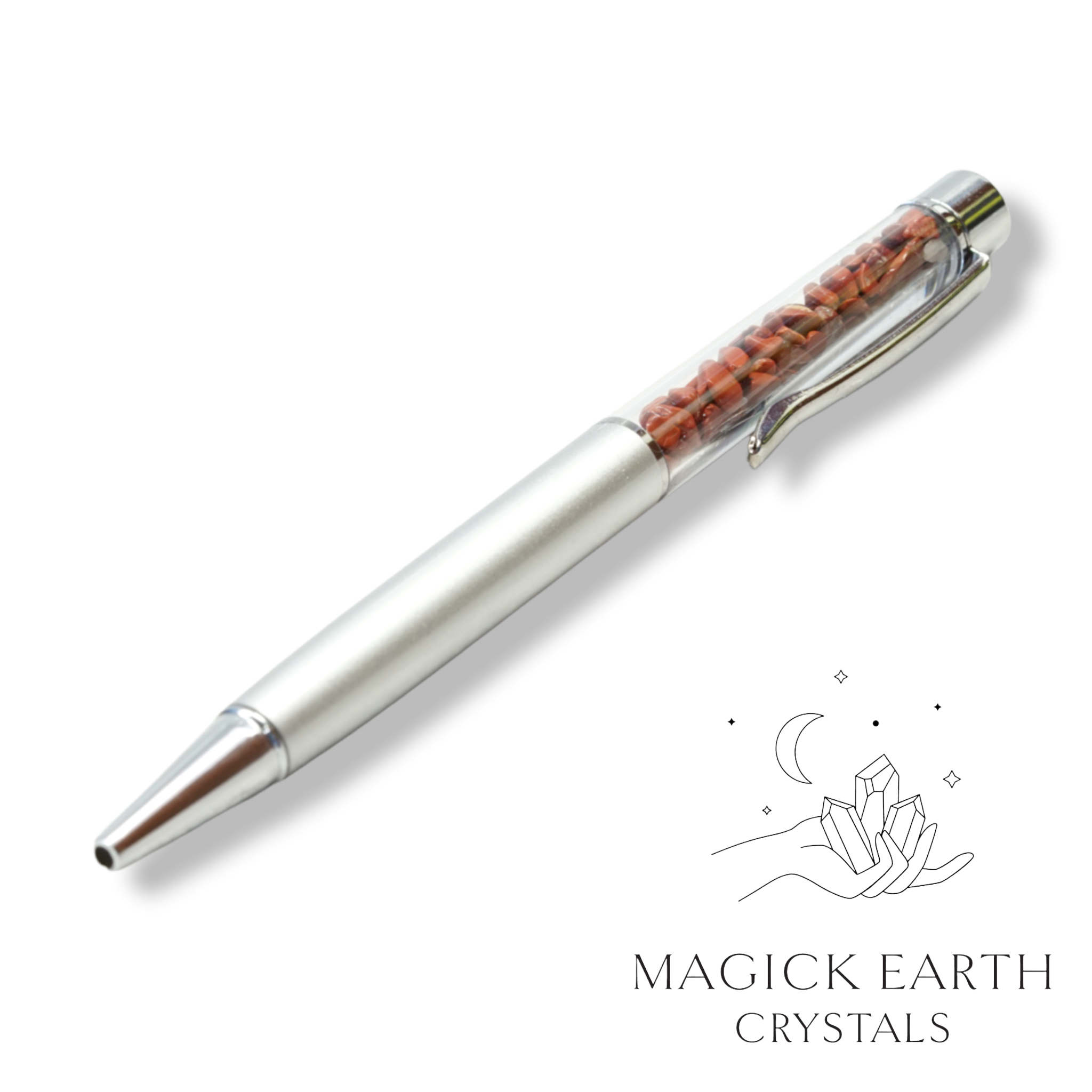 Natural Red Jasper crystal chip pen view c