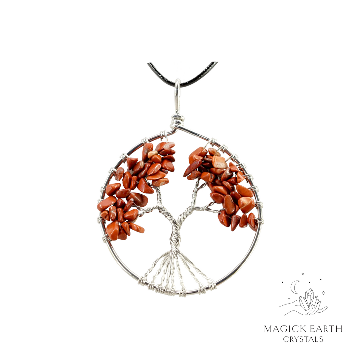 Natural Red Jasper tree of life chip pendant  