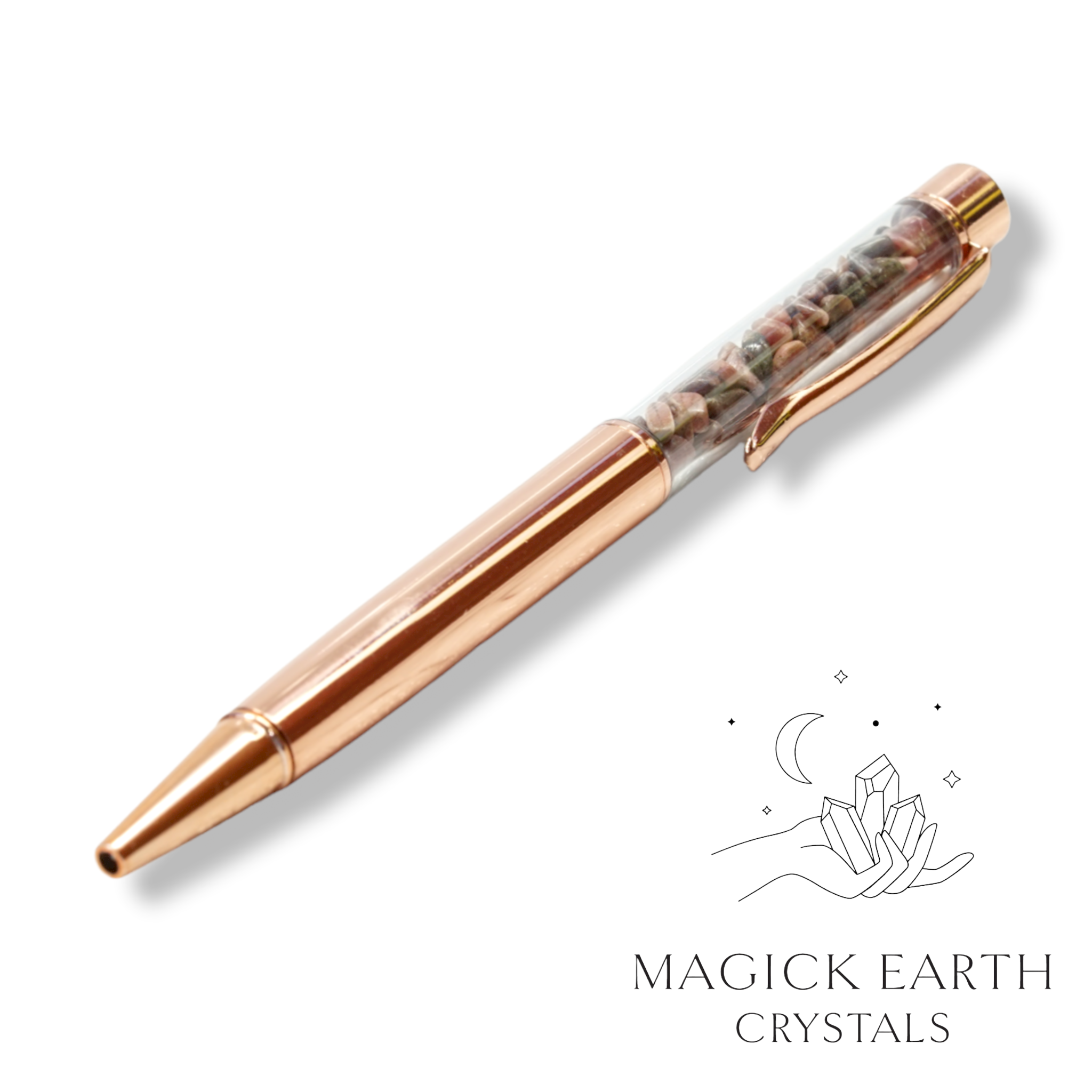 Natural Rhodonite crystal chip pen view d
