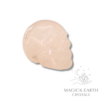 Natural Rose Quartz crystal skull view a