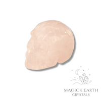 Natural Rose Quartz crystal skull view b