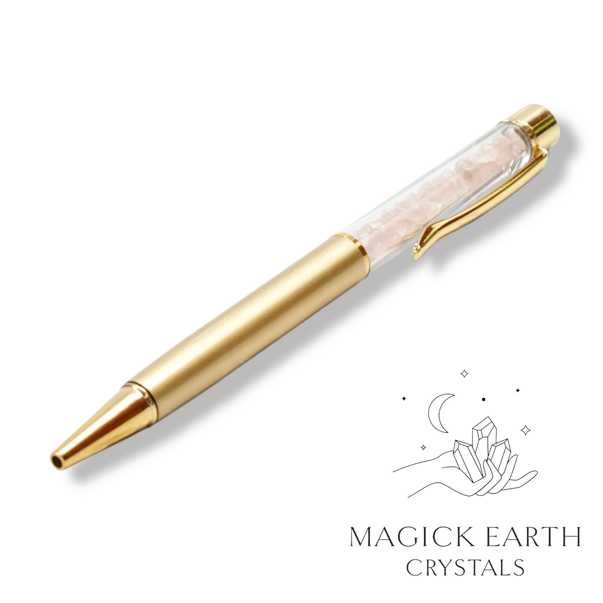Natural Rose Quartz crystal chip pen view b