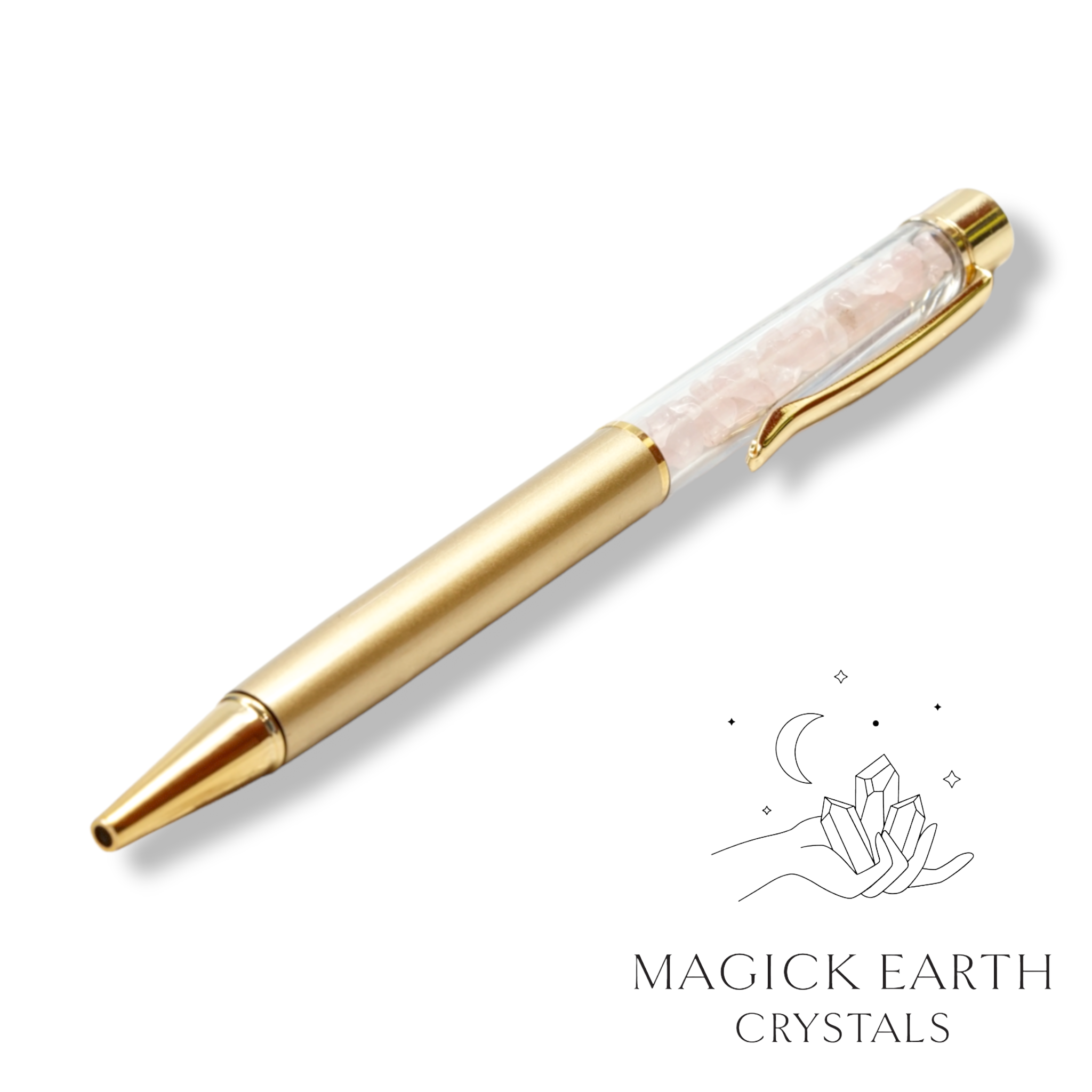 Natural Rose Quartz crystal chip pen view b