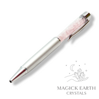Natural Rose Quartz crystal chip pen view c