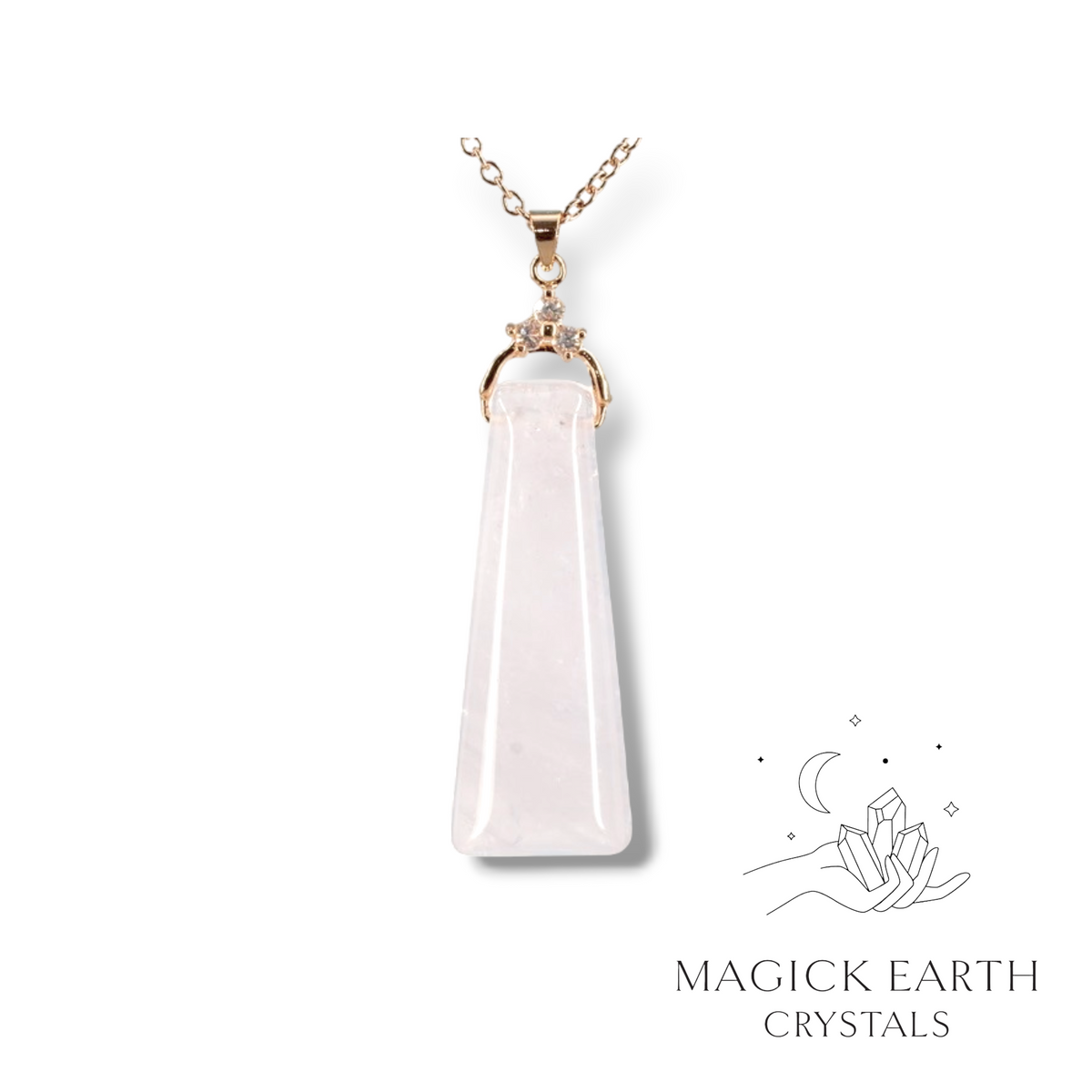  Natural Rose Quartz crystal tapered pendant view a