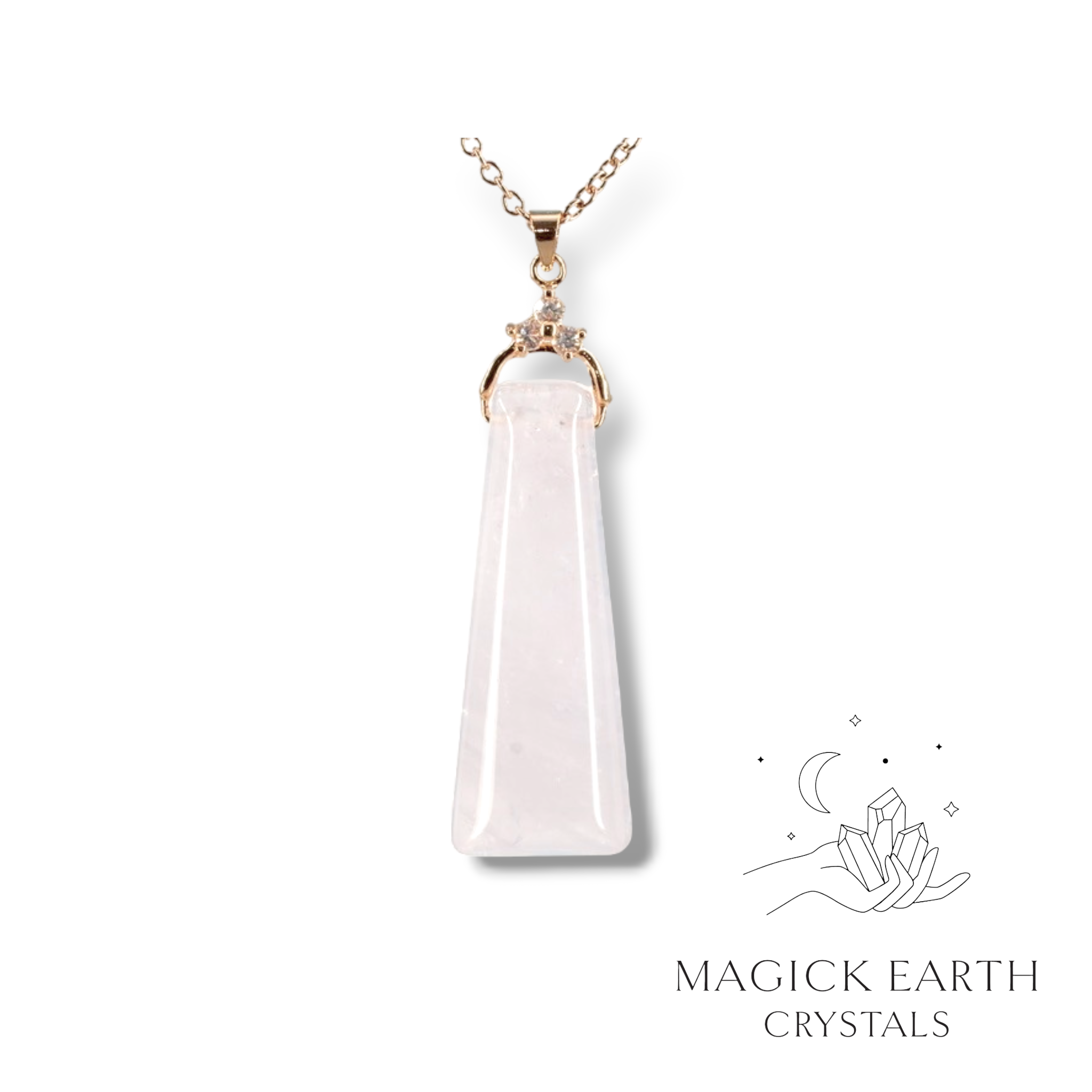  Natural Rose Quartz crystal tapered pendant view a