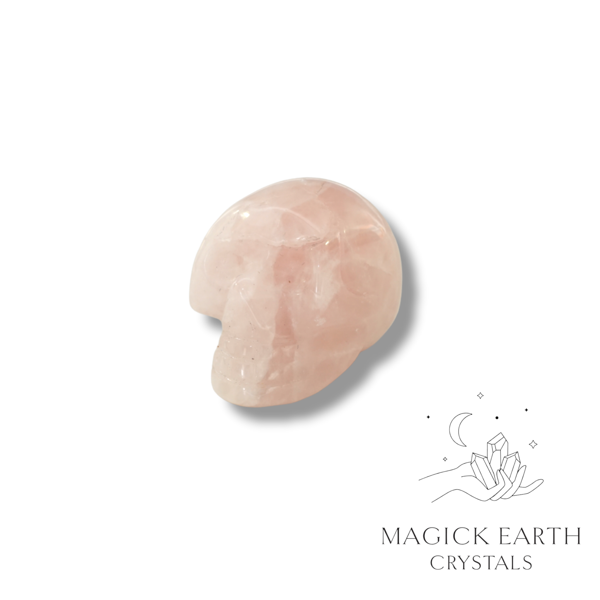 Natural Rose Quartz crystal mini skull view b
