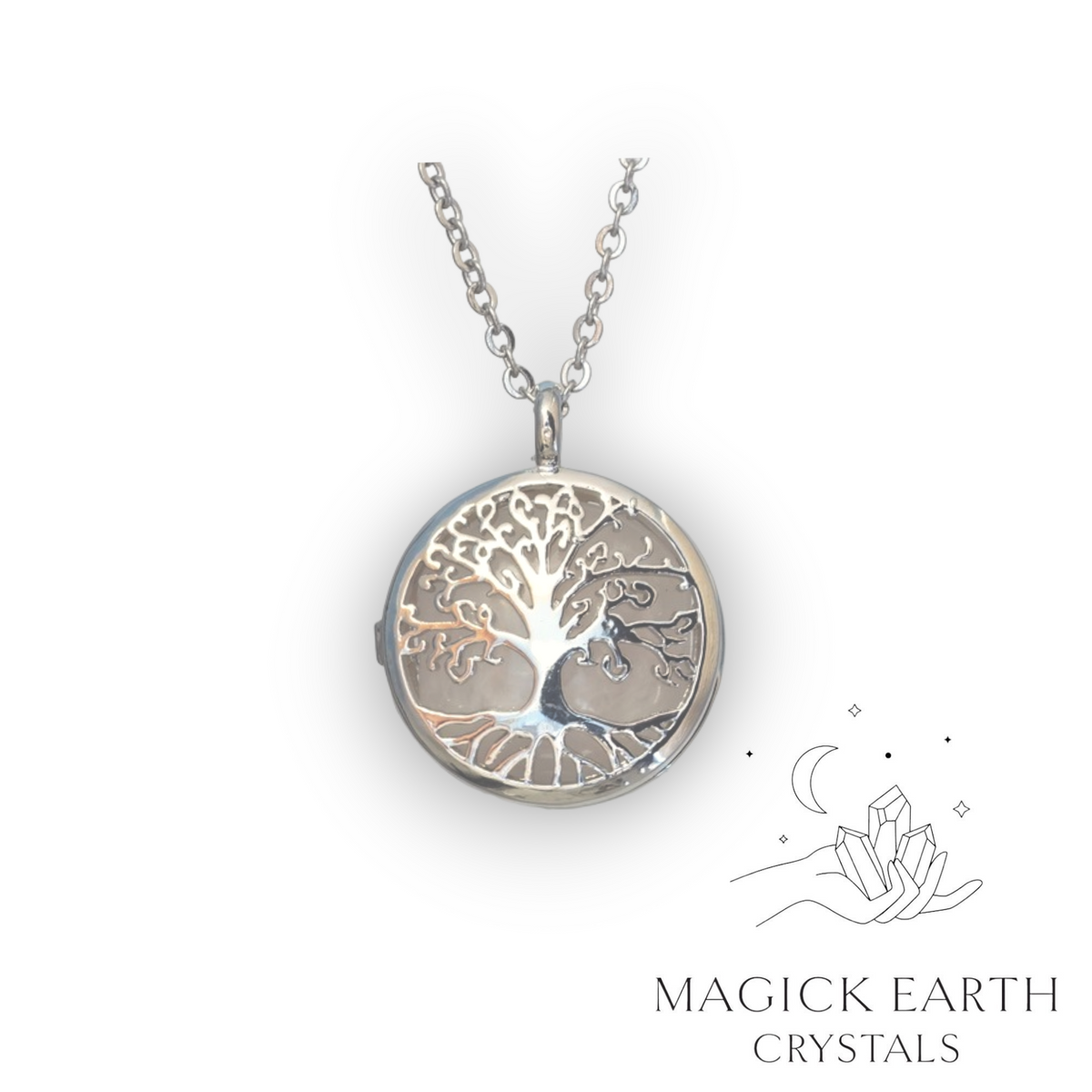 Natural Rose Quartz tree of life diffuser pendant view a