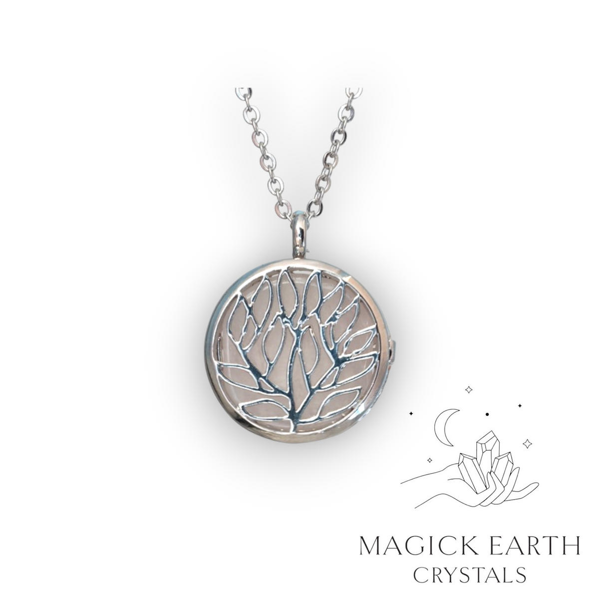 Natural Rose Quartz tree of life diffuser pendant view b