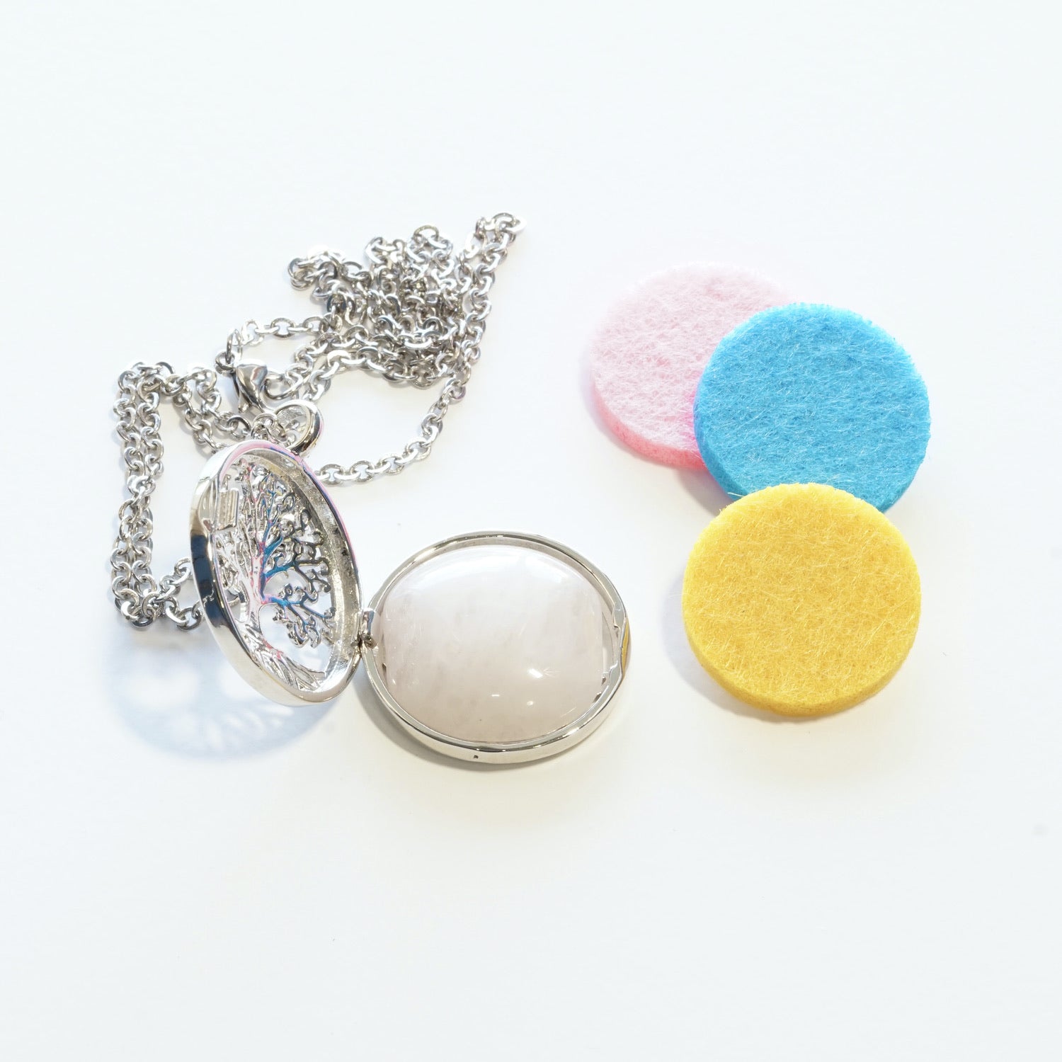 Natural Rose Quartz tree of life diffuser pendant view c