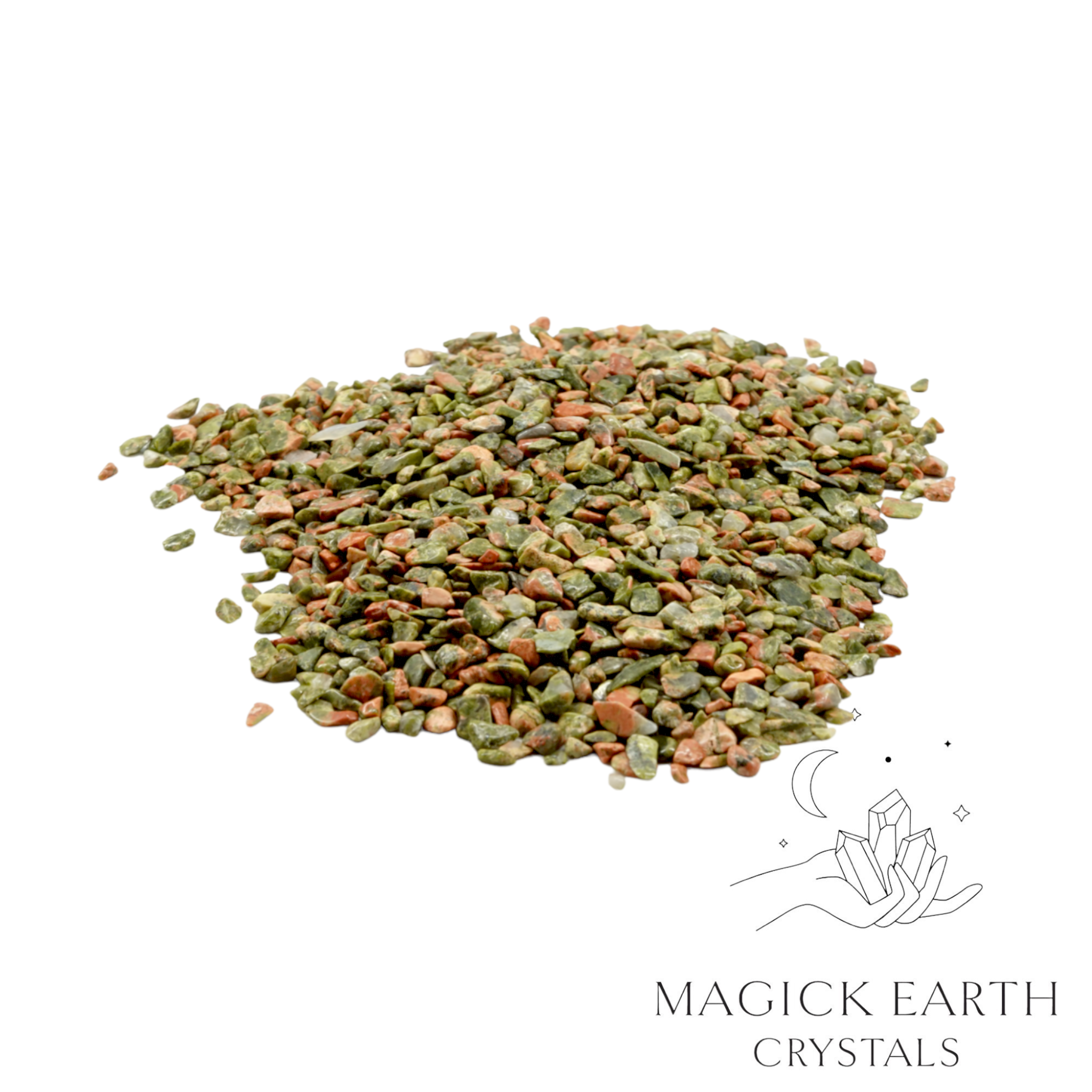 Natural small unakite crystal chips, 100g loose pile