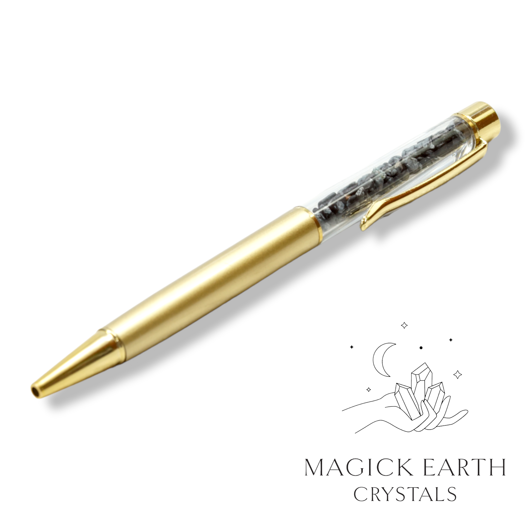 Natural Snowflake Obsidian crystal chip pen view b