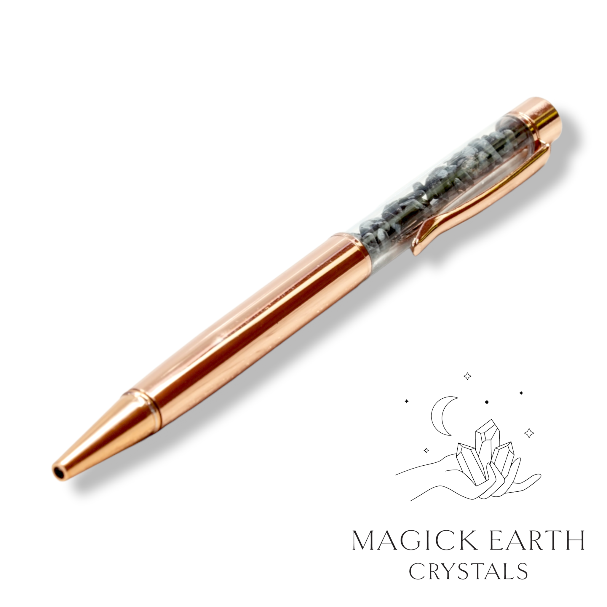 Natural Snowflake Obsidian crystal chip pen view d