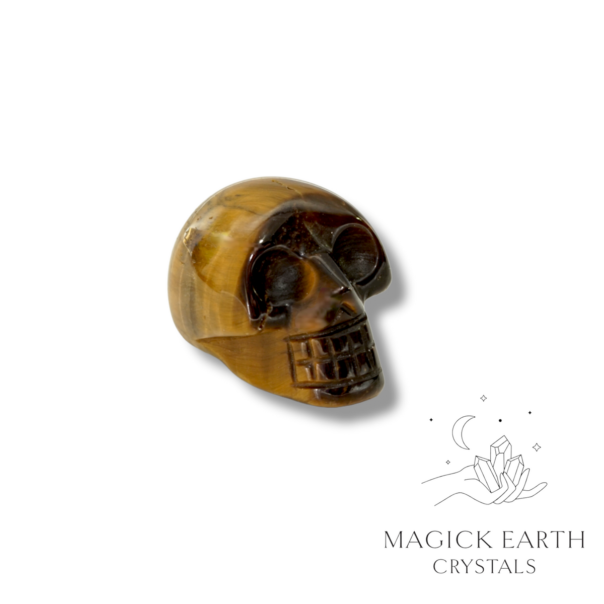 Natural Tiger Eye crystal mini skull view a