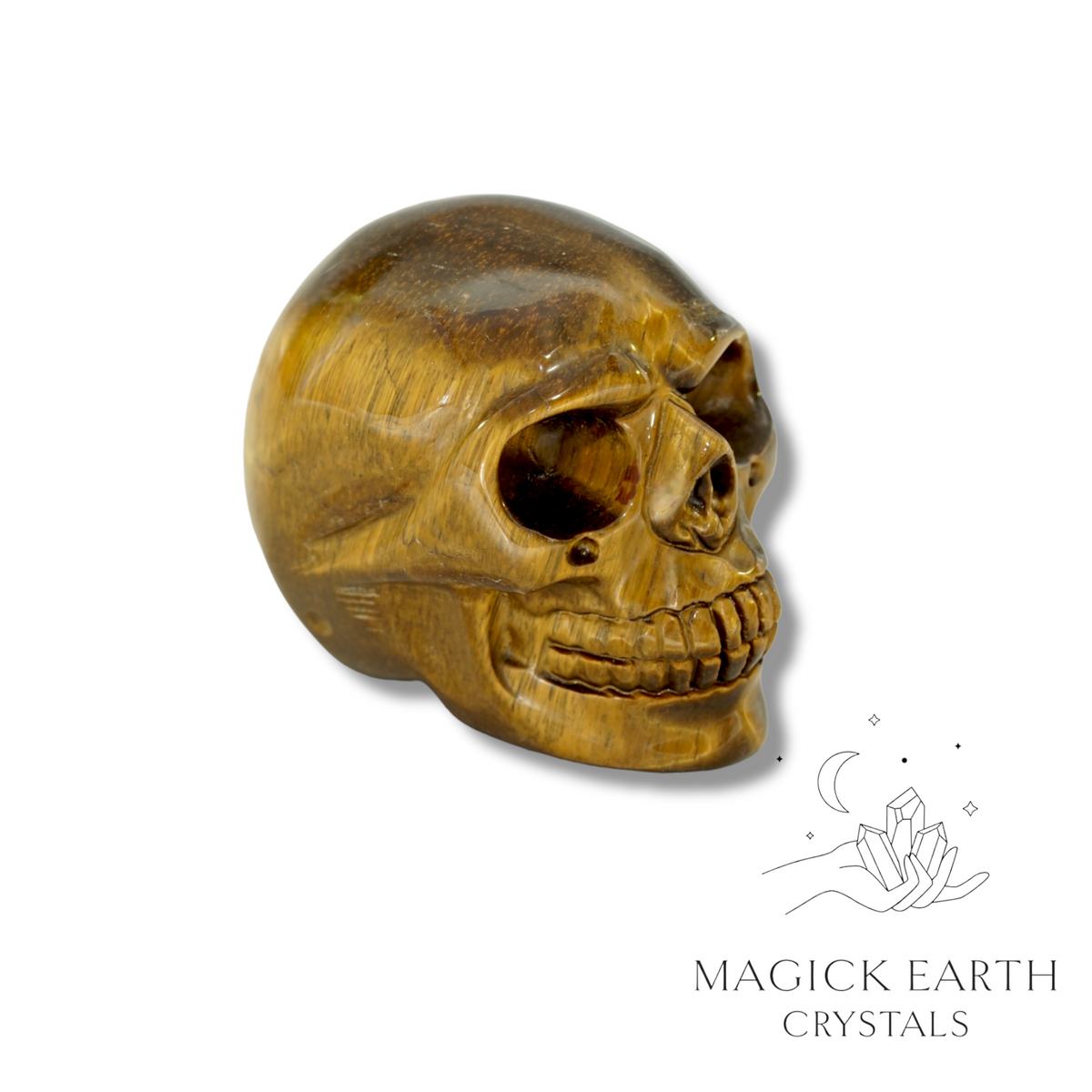 Natural Tiger Eye crystal skull view a