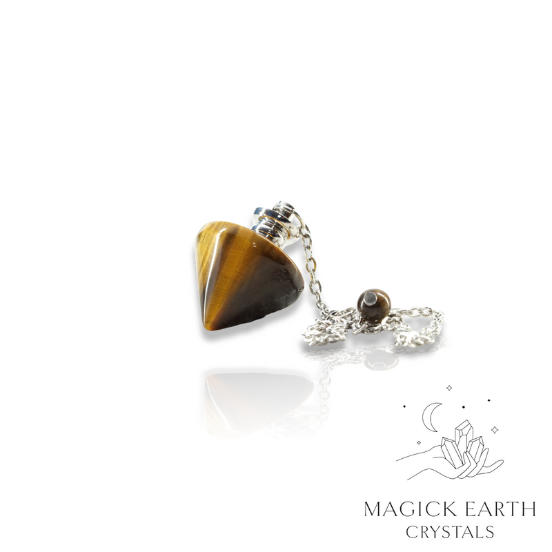 Tiger Eye  Pinnacle Pendulum with platinum finish For Confident Courage