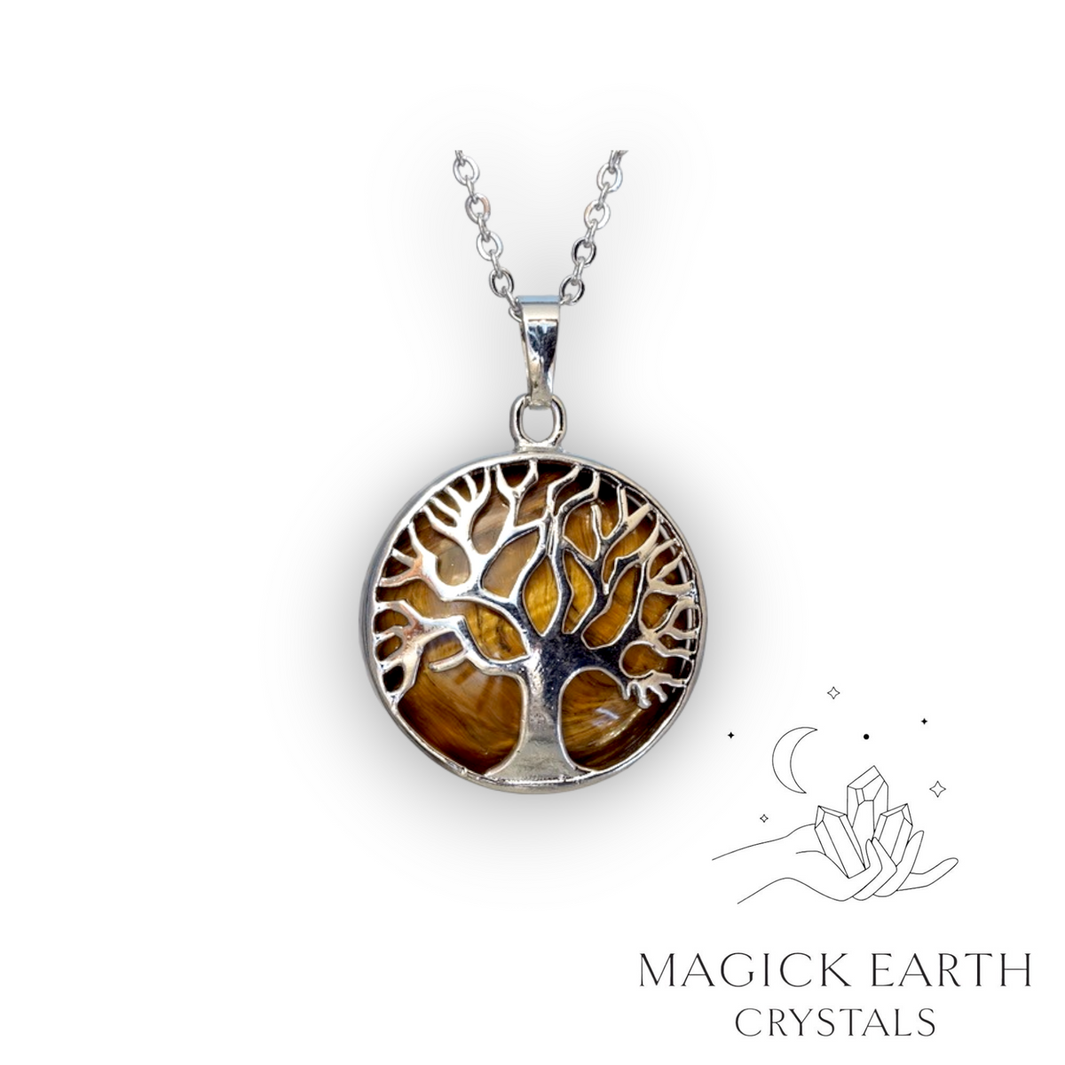 Natural Tiger Eye tree of life pendant view a