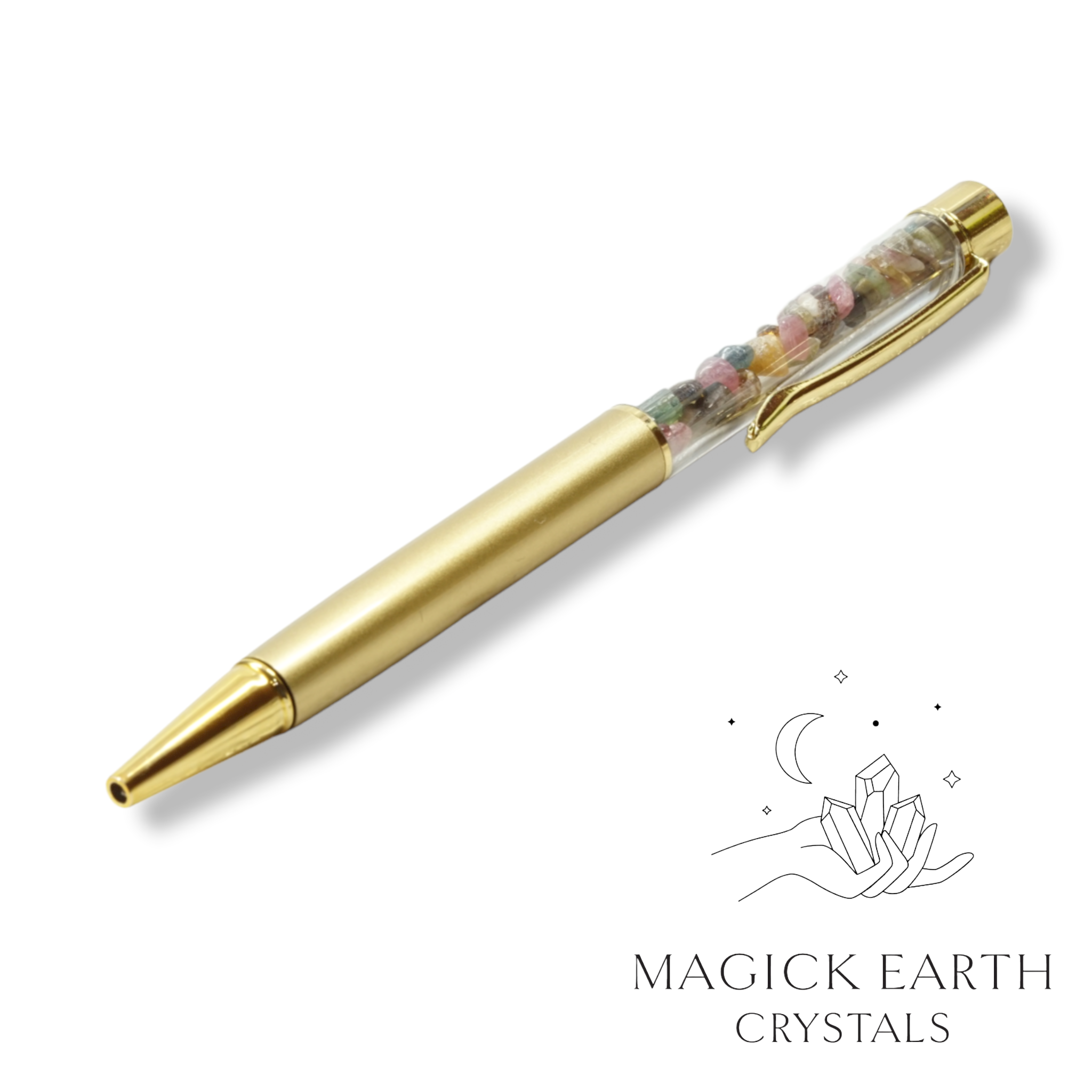 Natural Tourmaline crystal chip pen view b