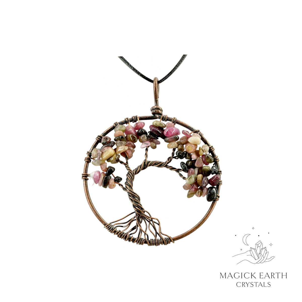 Natural Tourmaline tree of life chip pendant  