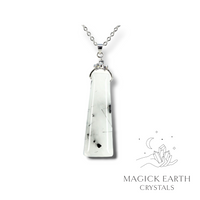 Natural Tourmalinated Quartz crystal tapered pendant view b