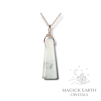 Natural Tourmalinated Quartz crystal tapered pendant view c