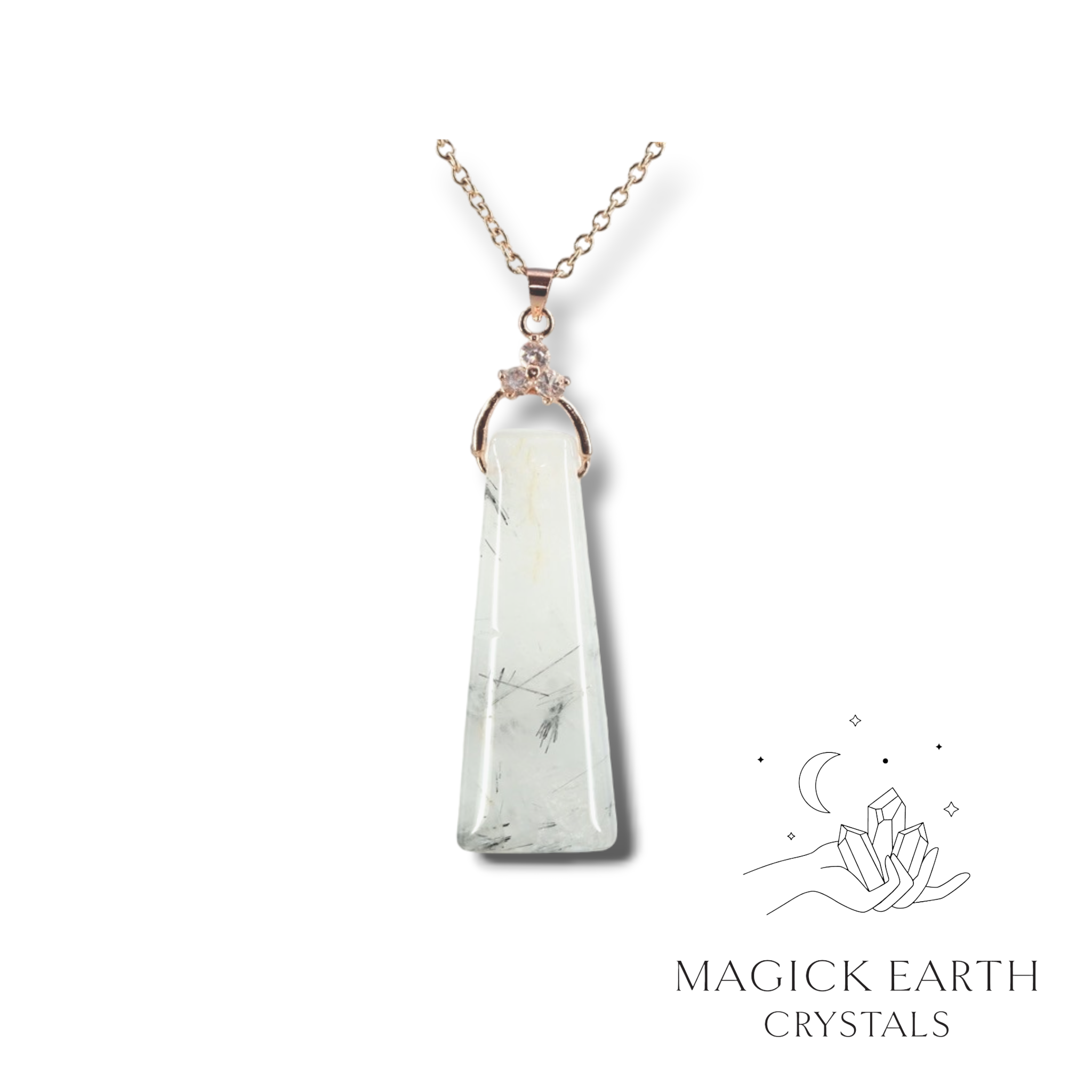 Natural Tourmalinated Quartz crystal tapered pendant view c