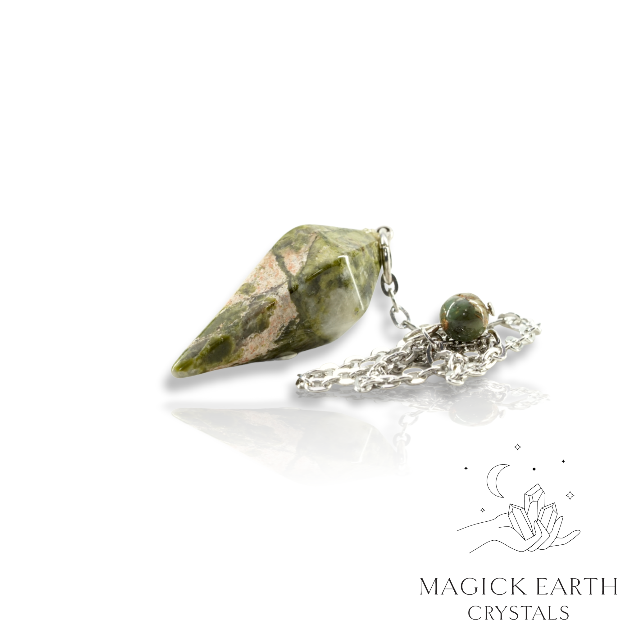 Natural Unakite crystal apex pendulum  