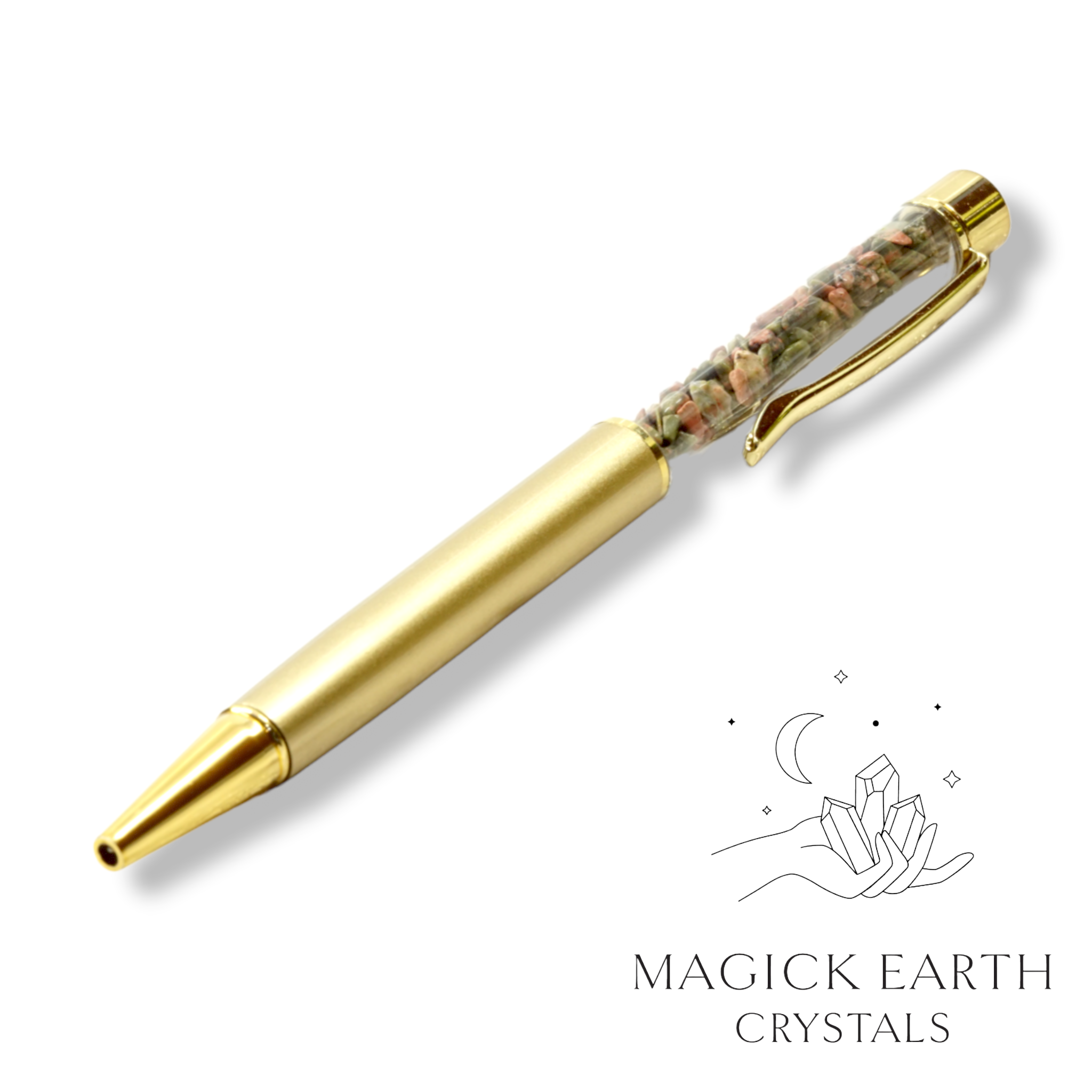 Natural Unakite crystal chip pen view b