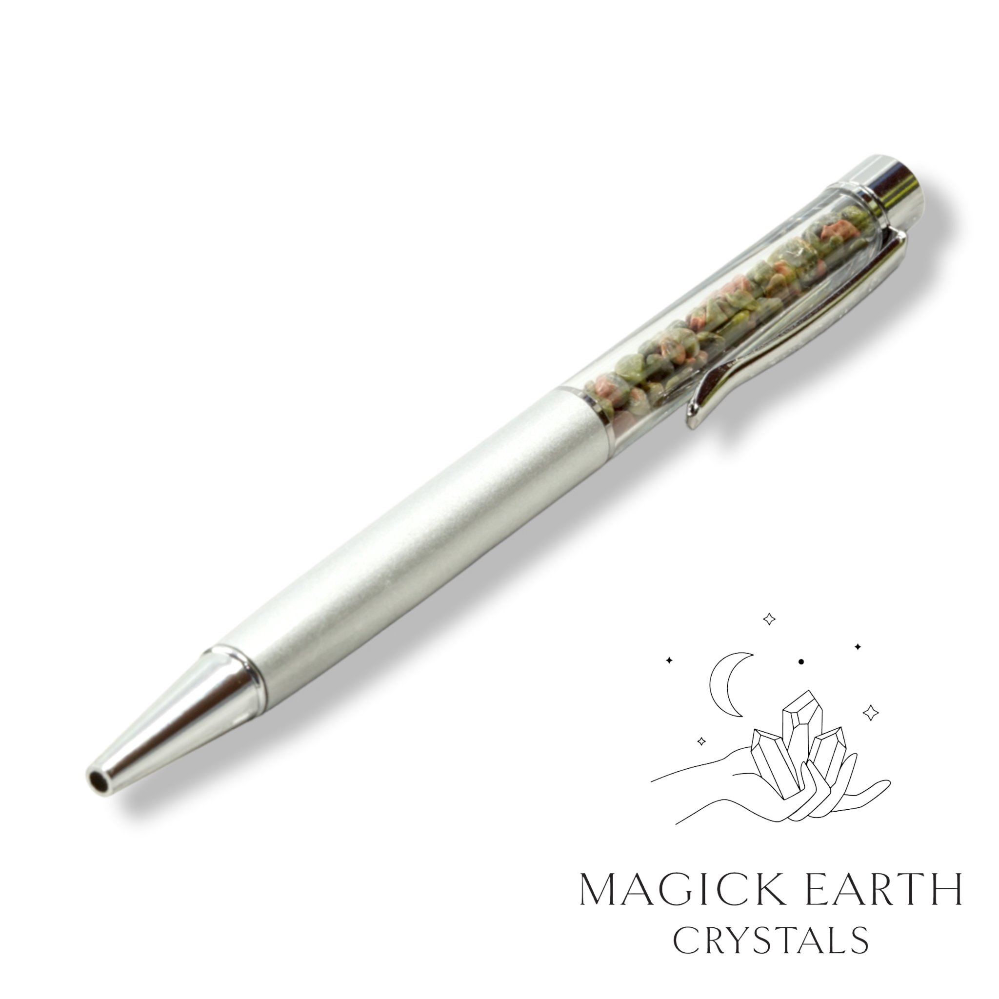 Natural Unakite crystal chip pen view c