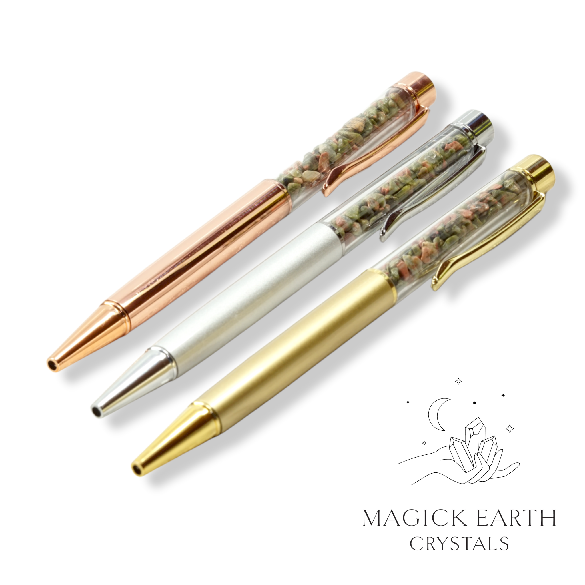 Natural Unakite crystal chip pens view a