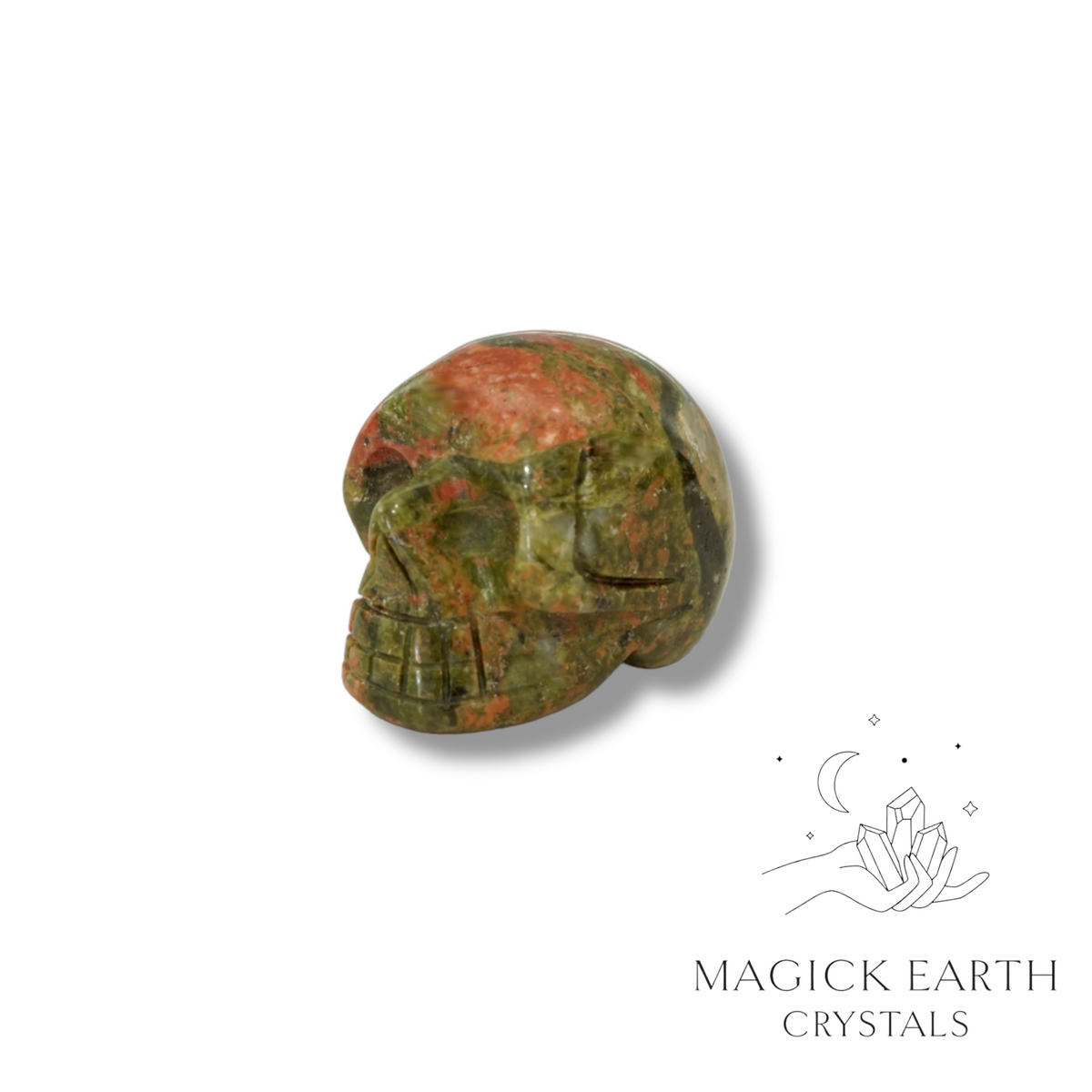 Natural Unakite crystal mini skull view b