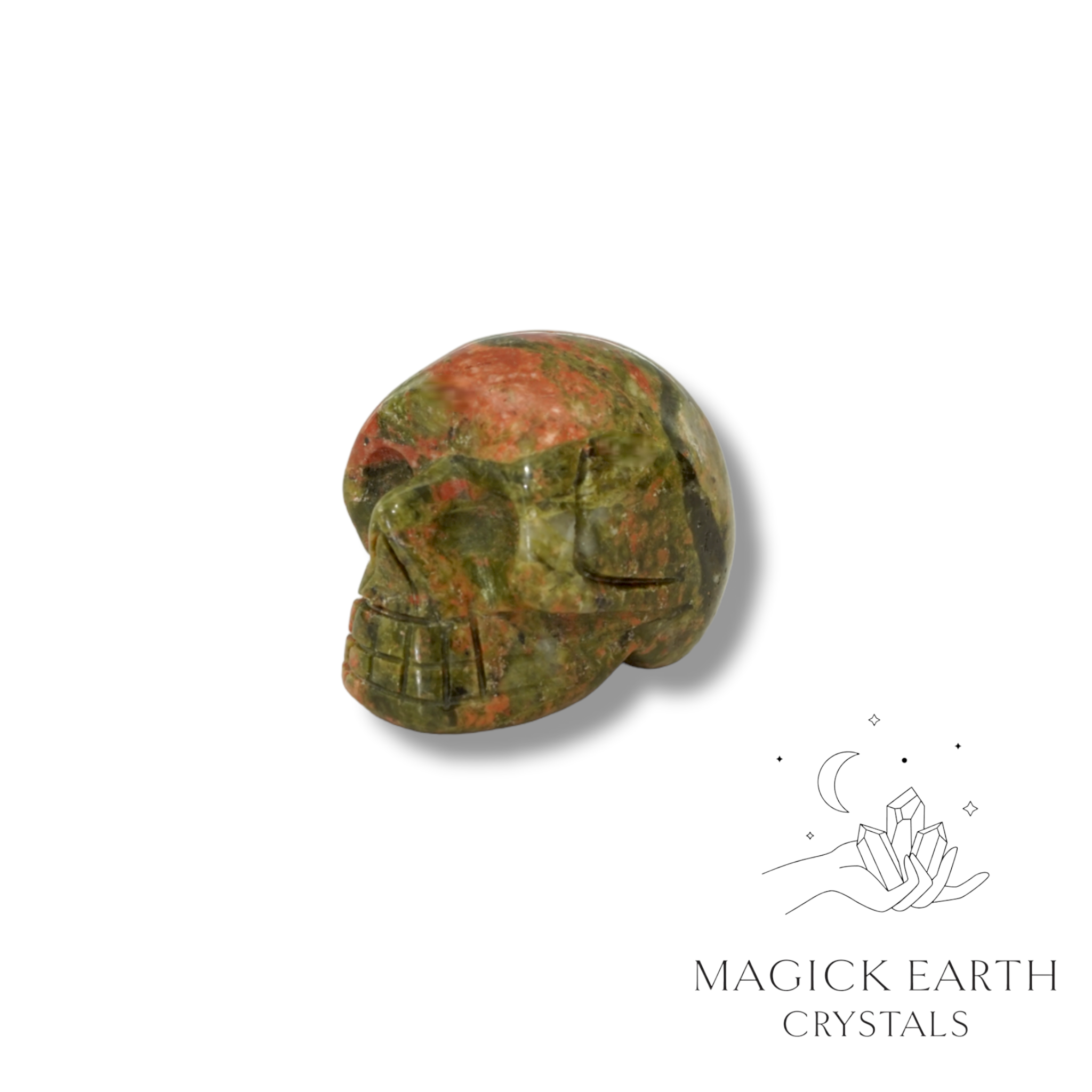 Unakite Carved Tiny Skull left view
